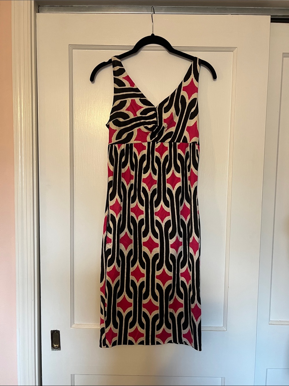 Y2K Diane Von Furstenberg Pink and Black Geometric Midi Dress size 0 XS